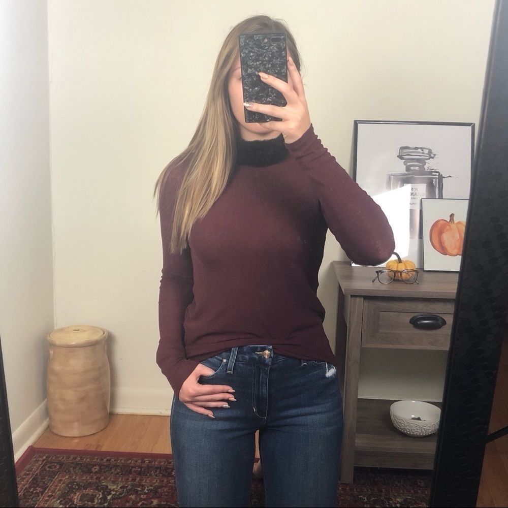 Zara Faux Fur High Collar Top